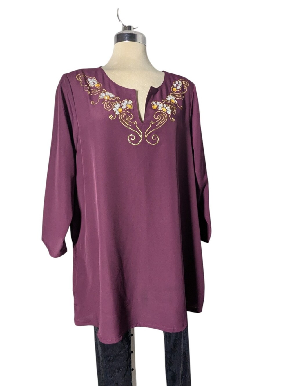 Plum Beaded V-Notch Tunic